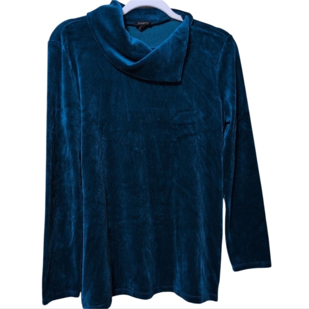 NWT Talbots Velour Velvet Sweater Teal Cotton Long Casual Small - Picture 1 of 7